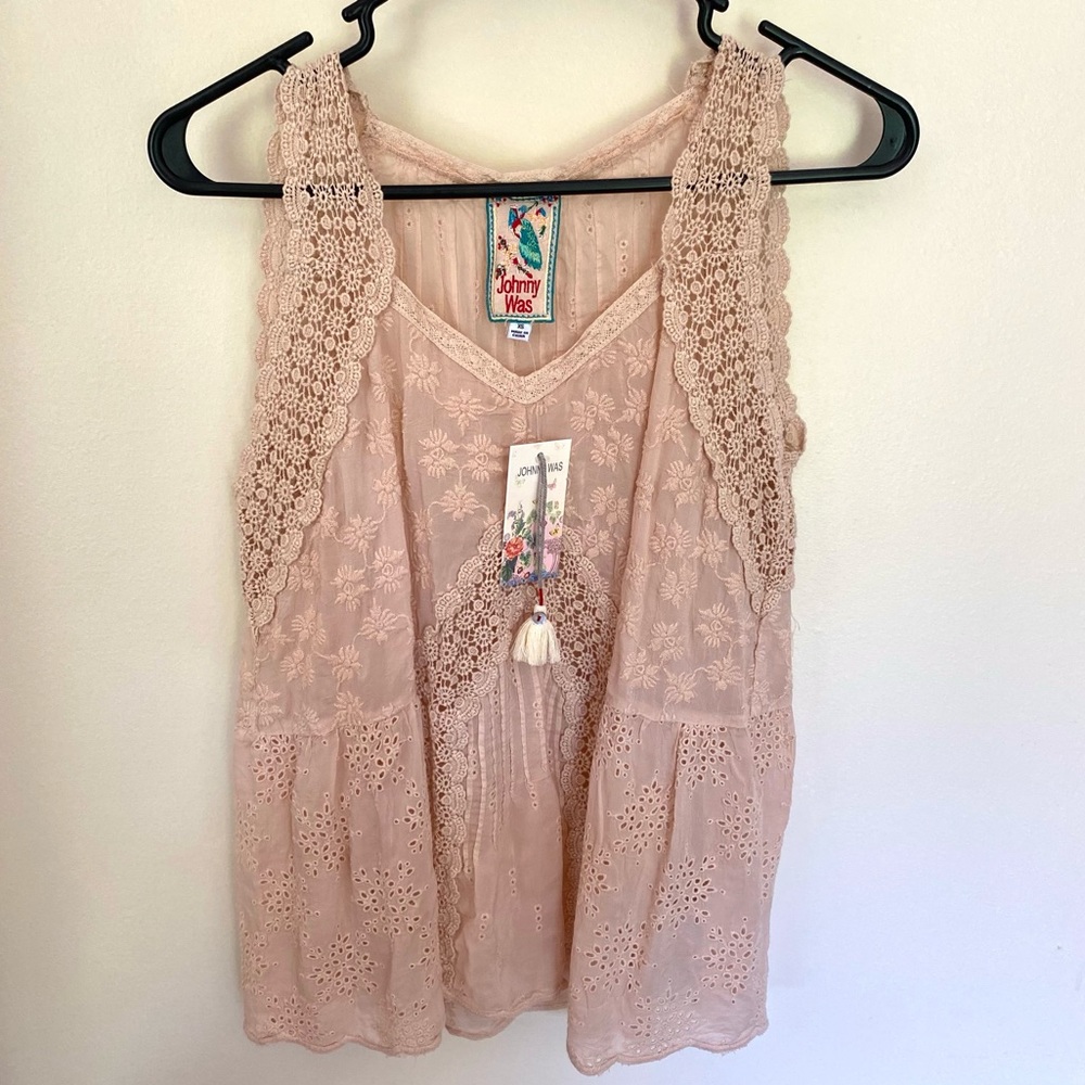 Johnny Was NWT Cream Blush Eyelet Tank Top XS